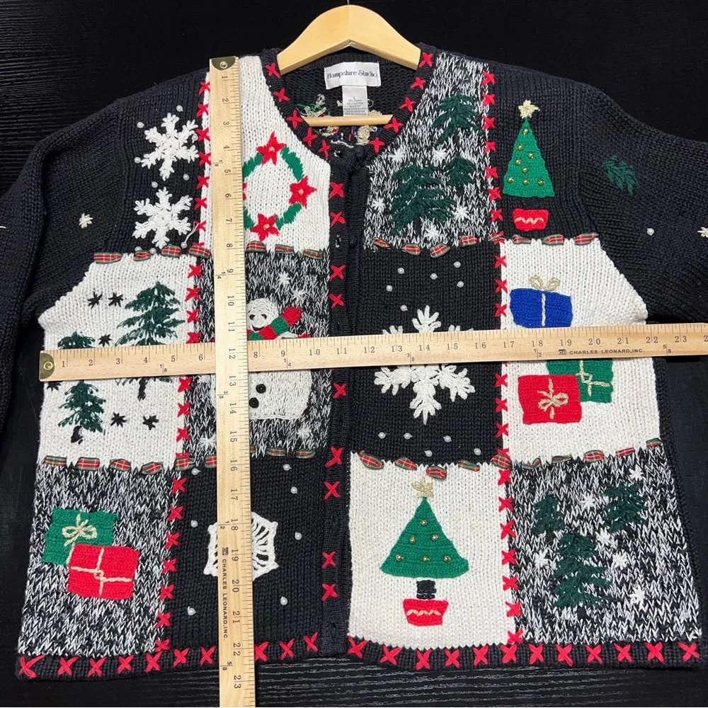 Hampshire Studio Black and White Cardigan Christmas‎ Sweater